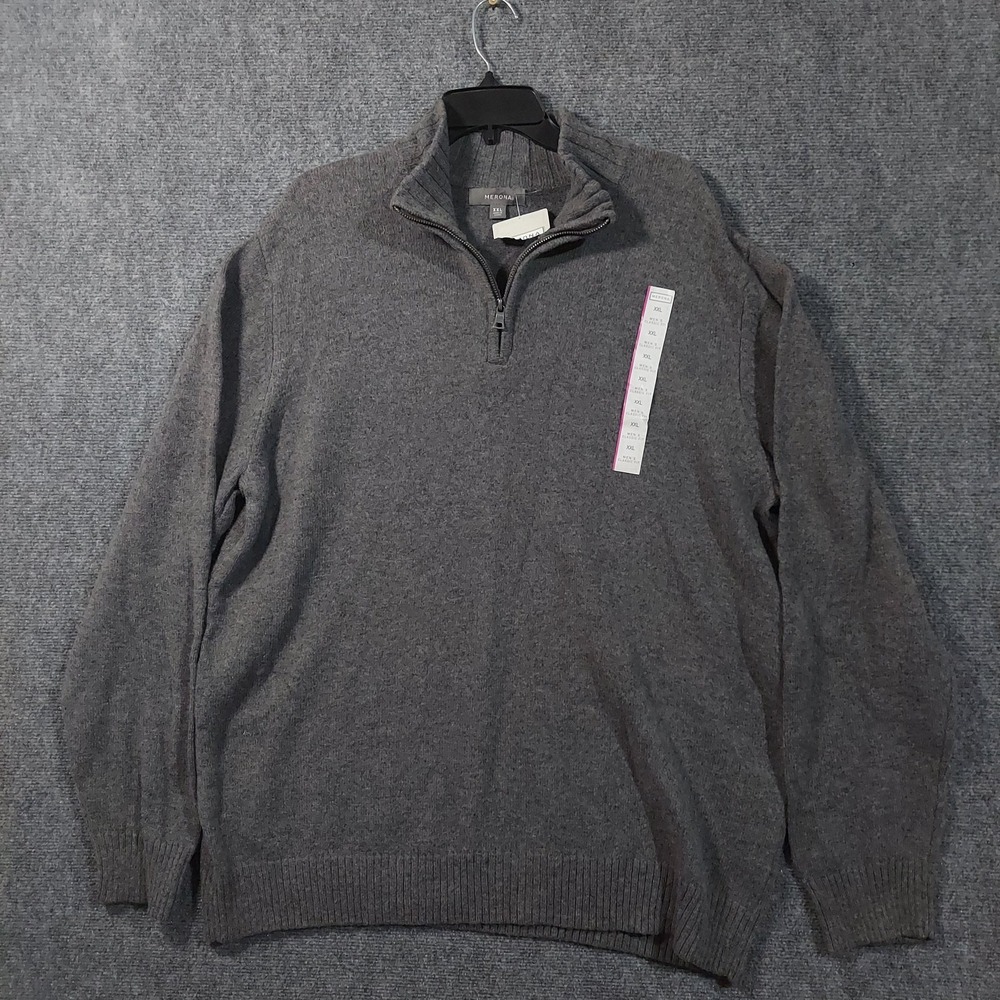 Merona‎ Sweater Mens 2XL Gray Quarter Zip Pullover Classic Fit Knit Long Sleeve